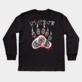 bloody Berserker, Berserk, Norse, berserker Viking Bear Claw with Aegishjalmur Kids Long Sleeve T-Shirt